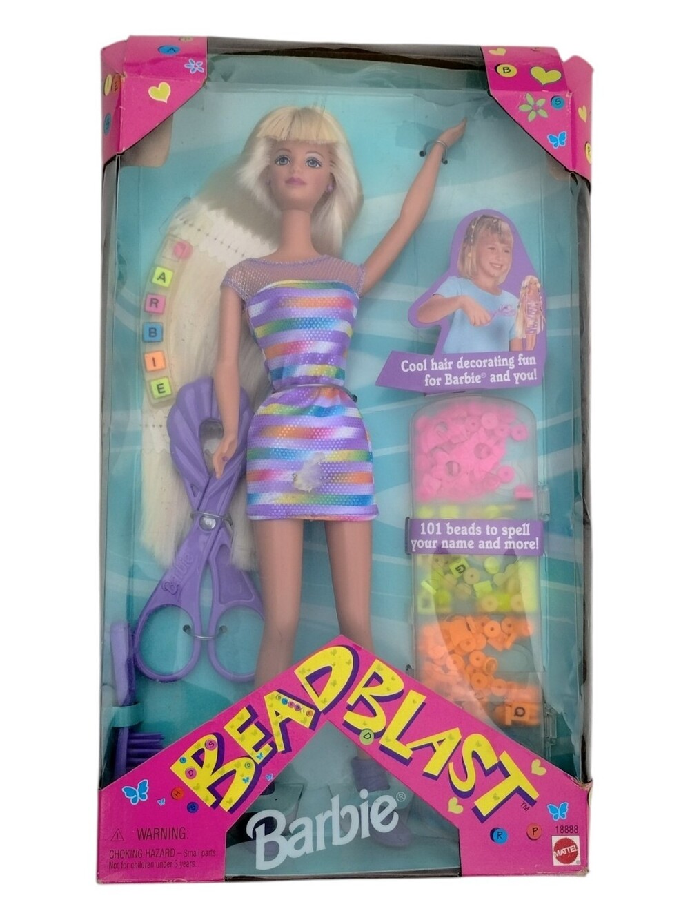 NIB Vintage Bead Blast Barbie 1997 Blonde Doll Accessories Hair